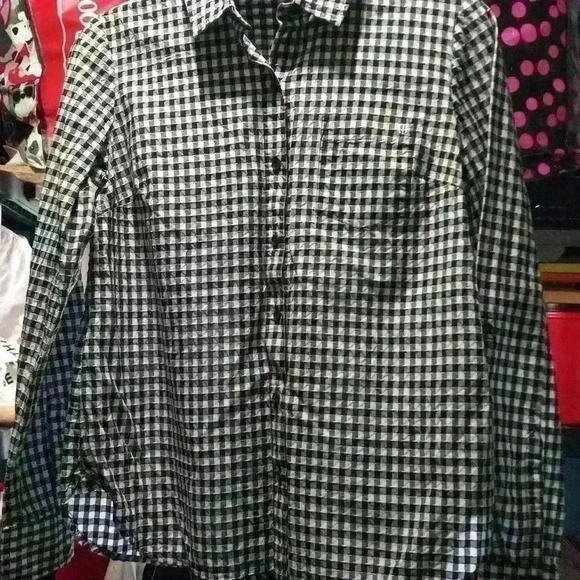 Tommy Hilfiger black and white checked shirt button down size S - Picture 7 of 8